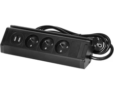 Orno Potrójne Triguba baldų rozetė su telefono laikikliu, USB įkrovikliu ir 1,5 m laidu, 3x2P+Z, 2xUSB (A tipo, 2,4A), juoda