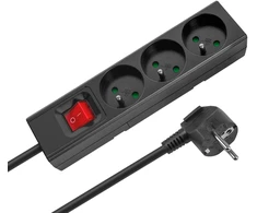 Prailgintuvas, 3 lizdai, 2 m, prancūziško tipo, su jungikliu (3x1,5 mm), Rebel juodas