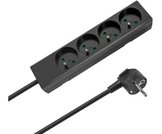 Prailgintuvas, 4 lizdai, 2 m, prancūziško tipo, be jungiklio (3x1,5 mm), Rebel juodas
