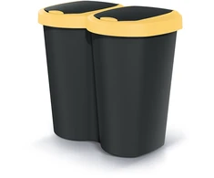 Prosperplast „Compacta B Duo“ šiukšliadėžė, geltona/juoda, talpa 40 l, vienas skyrius, du dangčiai, montuojama ant sienos, NDBS40-1215C_S411
