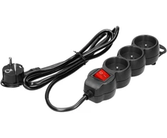 Orno Przedłużacz 3 krypčių prailgintuvas 2P+Z, su jungikliu, 5m H05VV-F 3x1.5mm2, Imax=16A, plokščias kištukas, juodas
