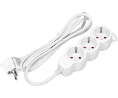Orno Przedłużacz 3 krypčių prailgintuvas 2P+Z (Schuko), 5m H05VV-F 3x1.5mm2, Imax=16A, plokščias kištukas, baltas