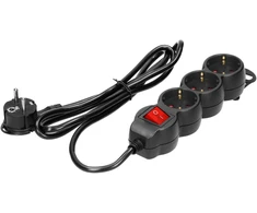 Orno Przedłużacz 3 krypčių prailgintuvas 2P+Z (Schuko), su jungikliu, 5m H05VV-F 3x1.5mm2, Imax=16A, plokščias kištukas, juodas