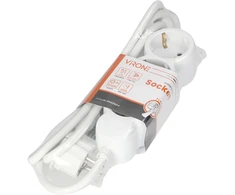 Orno Przedłużacz 3 krypčių prailgintuvas 2P+Z (Schuko), 1,5 m H05VV-F 3x1,5mm2, Imax=16A, plokščias kištukas, baltas