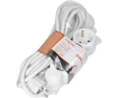 Orno Przedłużacz 3 krypčių prailgintuvas 2P+Z (Schuko), 5m H05VV-F 3x1.5mm2, Imax=16A, plokščias kištukas, baltas
