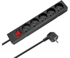 Przedłużacz 5 gniazd 5m typu francuskiego su przełącznikiem (3x1,5mm) Rebel juoda
