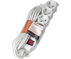 Orno Przedłużacz 5 kontaktų ilgintuvas 2P+Z (Schuko) su jungikliu, 1,5 m H05VV-F 3x1,5mm2, Imax=16A, plokščias kištukas, baltas