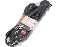 Orno Przedłużacz 5 kontaktų prailgintuvas 2P+Z, su jungikliu, 3m H05VV-F 3x1.5mm2, Imax=16A, plokščias kištukas, juodas