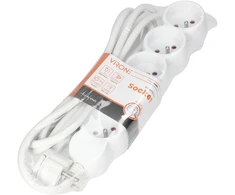 Orno Przedłużacz 5 kontaktų prailgintuvas 2P+Z, 3m H05VV-F 3x1.5mm2, Imax=16A, plokščias kištukas, baltas
