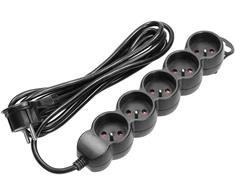 Orno Przedłużacz 5 kontaktų prailgintuvas 2P+Z, 3m H05VV-F 3x1.5mm2, Imax=16A, plokščias kištukas, juodas