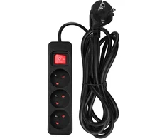Przedłużacz Prailginimo laidas 3 m, 3 x 1,5 mm2, 3G, juodas, ĮJUNGTA/IŠJUNGTA