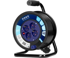 Orno Przedłużacz Prailginimo laido ritė, 4 lizdai 2P+Z, Schuko, PVC kabelis H05VV-F 3x1,5mm², ilgis 25m, šiluminė apsauga, srovės kelio sklendės
