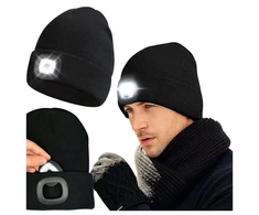 Realne Ceny Krzysztof Alchimionek Czapka Zimowa su Latarką Led Lampką Czołówka Ciepła do Biegania Juoda USB