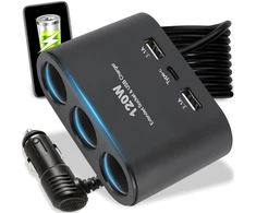 Rozdzielacz Automobilio cigarečių žiebtuvėlio skirstytuvas, 3 lizdai, 2 USB 12v 24v