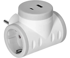 Orno Rozgałęźnik 2P+Z (Schuko) skirstytuvas su 2xUSB įkrovikliu, greitas įkrovimas, baltai pilkas
