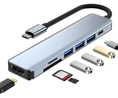 RTO Hub adapter rozdzielacz usb-c 7w1 hdmi usb c 3.0 kart sd micro 100w 4k