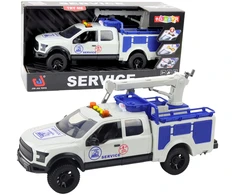 Lean Toys Baltas Serviso Automobilis su Kranu ir Šviesos Efektais