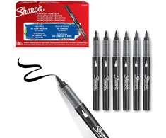 „Sharpie“ – kūrybiniai žymekliai, akriliniai dažų rašikliai – teptuko galiukais, vandens pagrindo dažų žymekliai – juodi – 6 vnt. (2218069)