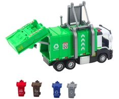 Lean Toys Šiukšliavežis su Varikliu, Šviesomis ir Garsais, 4 Atliekų Dėžės, Žalias, 17x7x6 cm