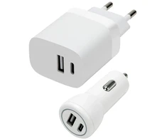 „Speedlink“ – sieninio ir automobilinio įkroviklio rinkinys, USB-A ir USB-C, 15 W, baltas
