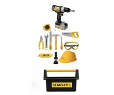 Stanley Jr. - Mega Kids įrankių dėžė ir žaislinių įrankių rinkinys su elektriniu gręžtuvu (SRP024-SY)