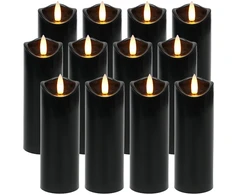 LED žvakės 12 vnt. 15 cm Ruhhy, juoda spalva, mirgančios liepsnos efektas