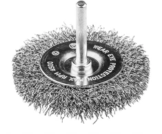 Szczotka 50 mm vielinis diskinis šepetys, gofruota viela, nerūdijantis plienas, su 6 mm kotu