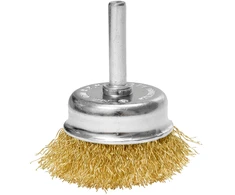 Szczotka 50 mm vielinis šepetys puodelio formos, gofruota viela, padengtas žalvariu, su 6 mm kotu