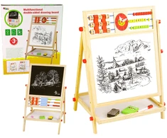 Lean Toys Dvipusė edukacinė medinė piešimo lenta su abaku, laikrodžiu ir abėcėle