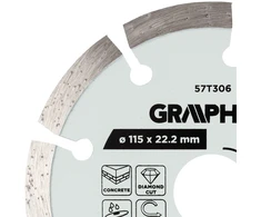 Graphite Deimantinis segmentinis pjovimo diskas, 115 x 22,2 mm, sausam ir šlapiam pjovimui