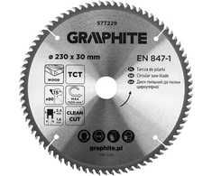 Tarcza Medžio pjovimo diskas GRAPHITE, 230 x 2,4 x 30 mm, 80 dantų, TCT