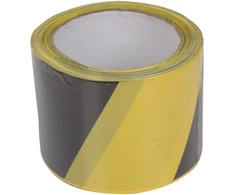 Taśma Įspėjamoji juosta geltonai juoda 75 mm 100 m (storis apie 30 mikronų) be klijų