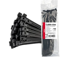 Kabelių raištelių juostos, juodos, 4,8 x 300 mm - 100 vnt. amio-02156