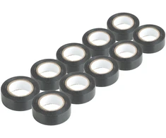 PVC izoliacinių juostų rinkinys, 10 vnt. juodų, 19 mm x 20 m x 0,13 mm, amio-04844