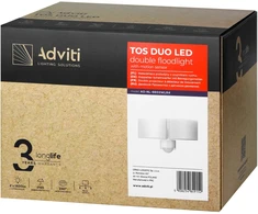 Orno TOS DUO LED 2x20W dvigubas sodo prožektorius su PIR, 2x1600lm, IP65, 4000K, PC, baltas