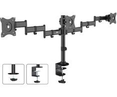 Uchwyt „Maclean“ stalo laikiklis/pakabukas 3 monitoriams, dvigubos svirtys, VESA 75x75 ir 100x100, 13"-27", 8kg, MC-691