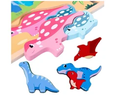 Lean Toys Medinė edukacinė dėlionė su dinozaurais ir piešimo lenta, 30 x 22.5 cm