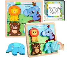 Lean Toys Medinė edukacinė dėlionė su piešimo lenta
