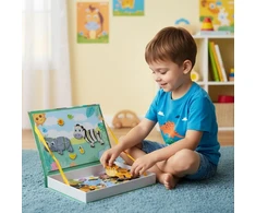 Iso Trade Montessori magnetinė dėlionė vaikams - Afrikos gyvūnai, 47 magnetai, 6 kortelės
