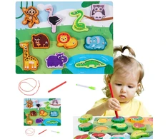 Lean Toys Magnetinė medinė gyvūnų dėlionė su virvele