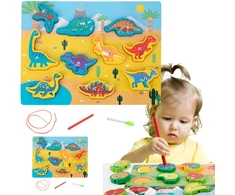 Lean Toys Medinė magnetinė dėlionė dinozaurai