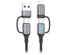 USB-A/C - USB-C/Lightning kabelis Miccell VQ-D145, 240W, 1m, juodas