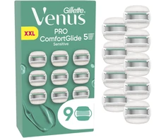 Venus Pro ComfortGlide Sensitive skustuvo peiliukai – žali/balti – 9 vnt.