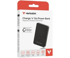 „Verbatim Charge 'n' Go Essentials“ magnetinė belaidė išorinė baterija, 10000 mAh, juoda