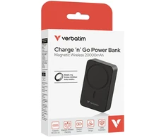 „Verbatim Charge ´n´ Go Essentials“ magnetinė belaidė išorinė baterija, 20000 mAh, juoda