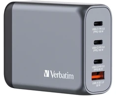 Verbatim GNC-100 GaN įkroviklis, 4 prievadų, 100 W, USB-A/USB-C