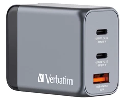 Verbatim GNC-65 GaN įkroviklis, 3 prievadų, 65 W, USB-A/USB-C