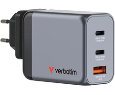 Verbatim GNC-65 GaN įkroviklis, 3 prievadų, 65 W, USB-A/USB-C