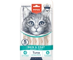 wanpy - Wanpy funkcinis kreminis laižomas skanėstas katėms, odai ir kailiui, tunui ir lašišai, 70 g (5 x 14 g) - 70 g (5 x 14 g)