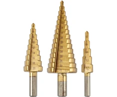 Wiertła Pakopiniai grąžtai: 4-12, 4-20, 4-32 mm, TiN, 3 vnt. rinkinys